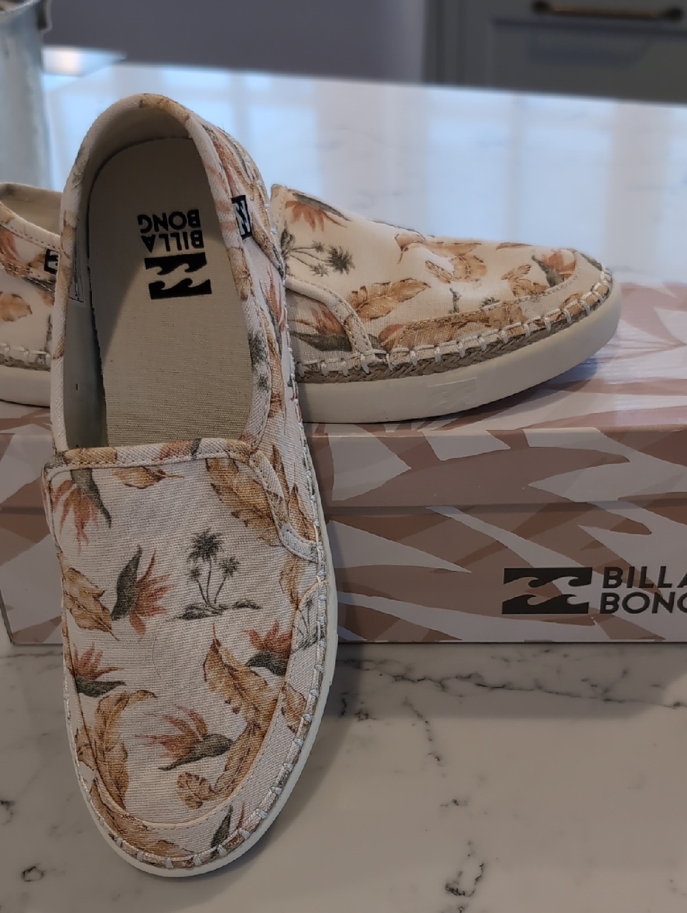 Billabong Cream Slip-On Canvas Shoes with Tan Floral Print